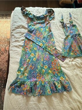 Show Me Your MuMu Girls Floral Ruffle Dress in Blue, Green, Yellow, Pink